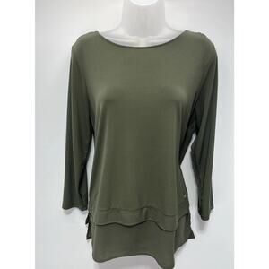 Calvin Klein Solid Army Green 3/4 Sleeve Blouse Womens Size M Polyester Blend